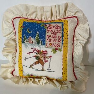 Cross Stitched Skier Pillow